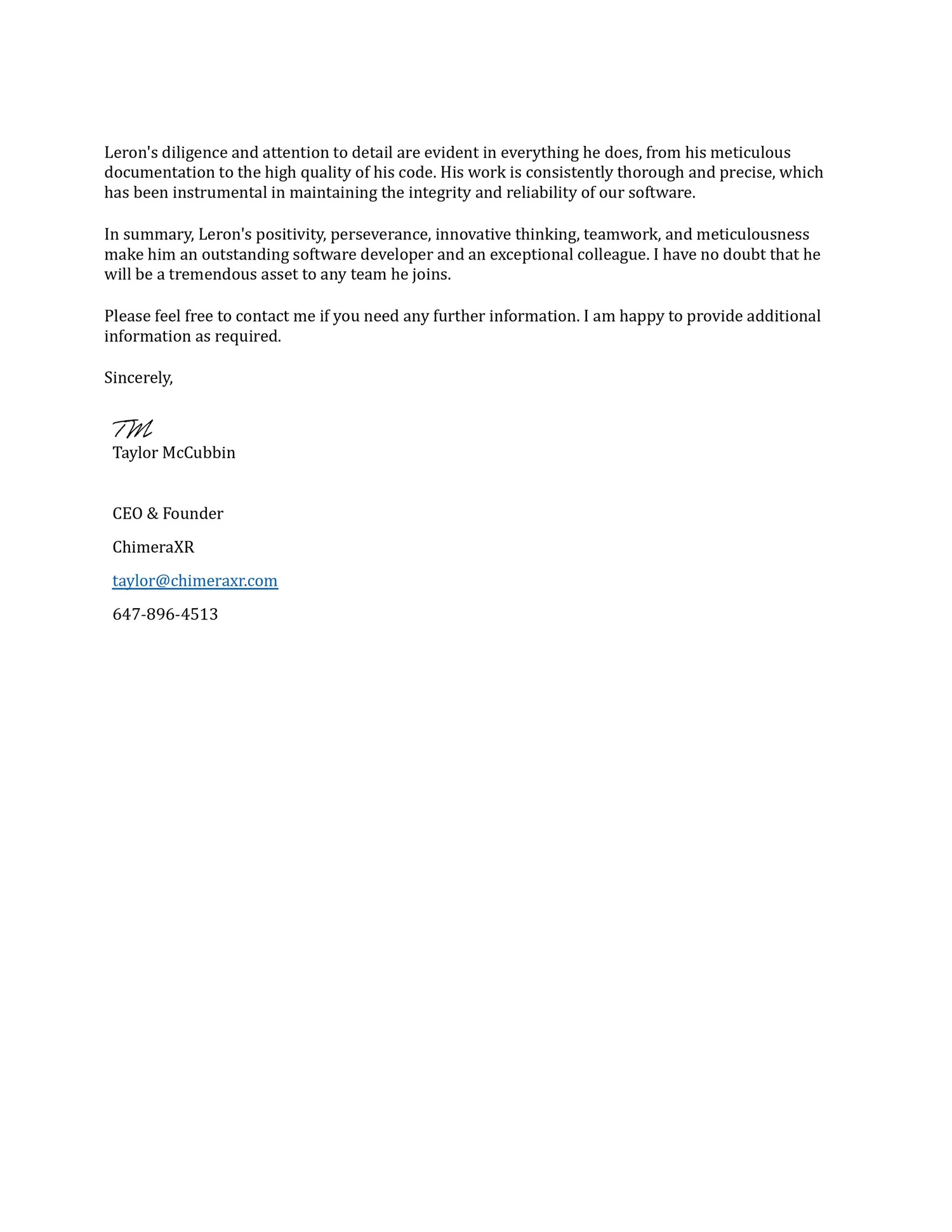 Letter of Recommendation - Page 2